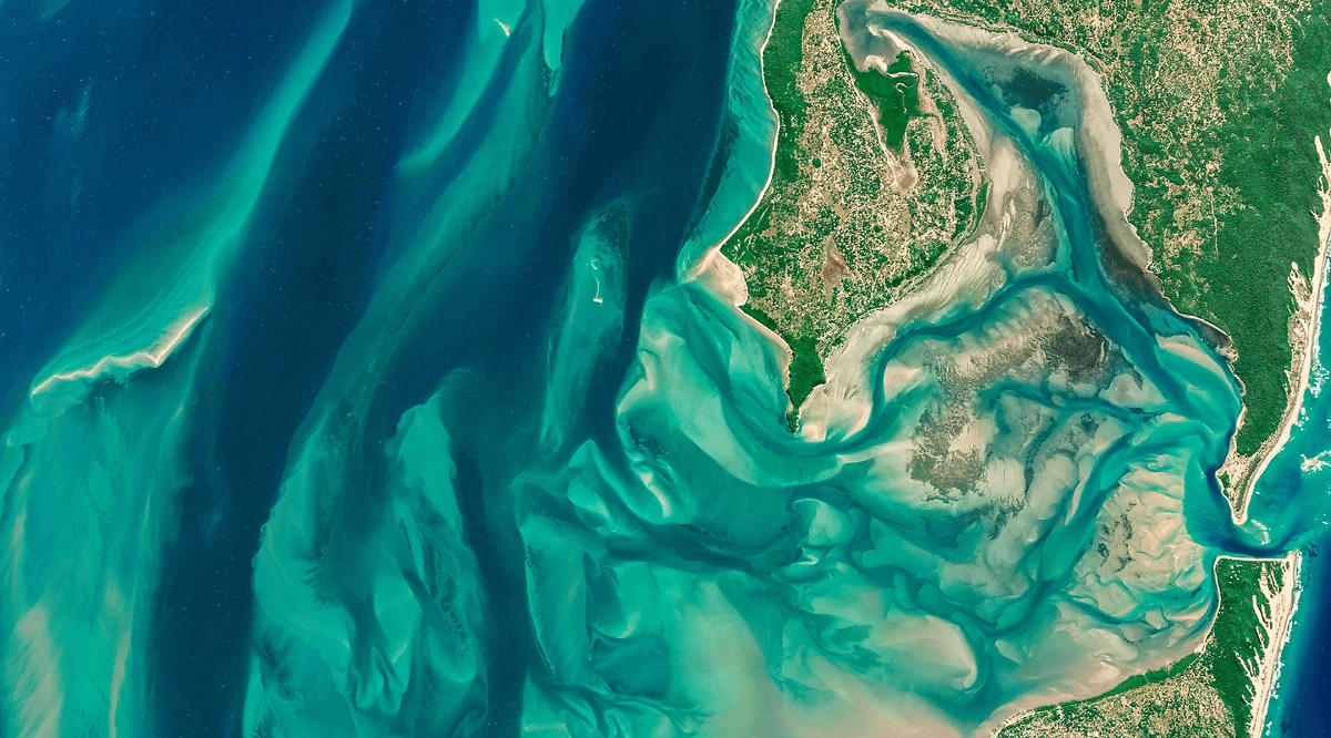 Vue satellite de l'île d'Inhaca, Mozambique