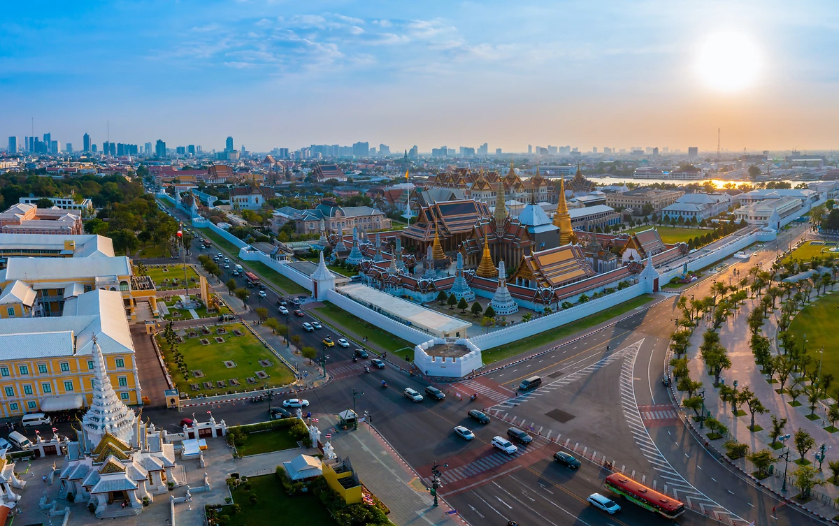 Vue aérienne du grand palais du Temple du Bouddha d'émeraude, Bangkok, Thaïlande