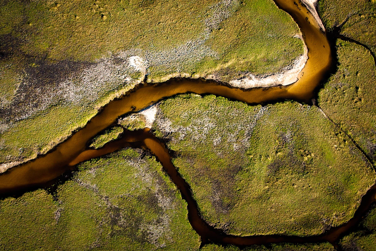 Vue aérienne du delta de l'Okavango, Botswana