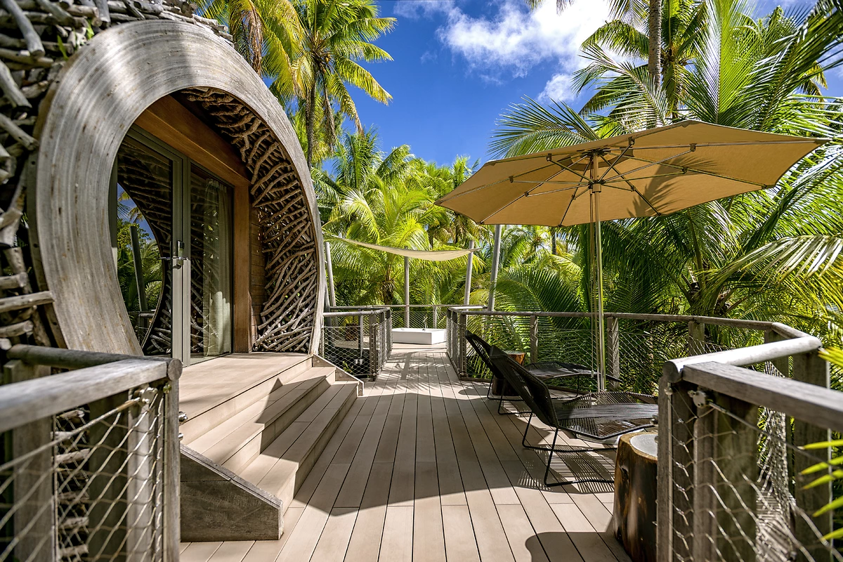 Entrée du spa de l'hôtel, The Brando, île de Tetiaora