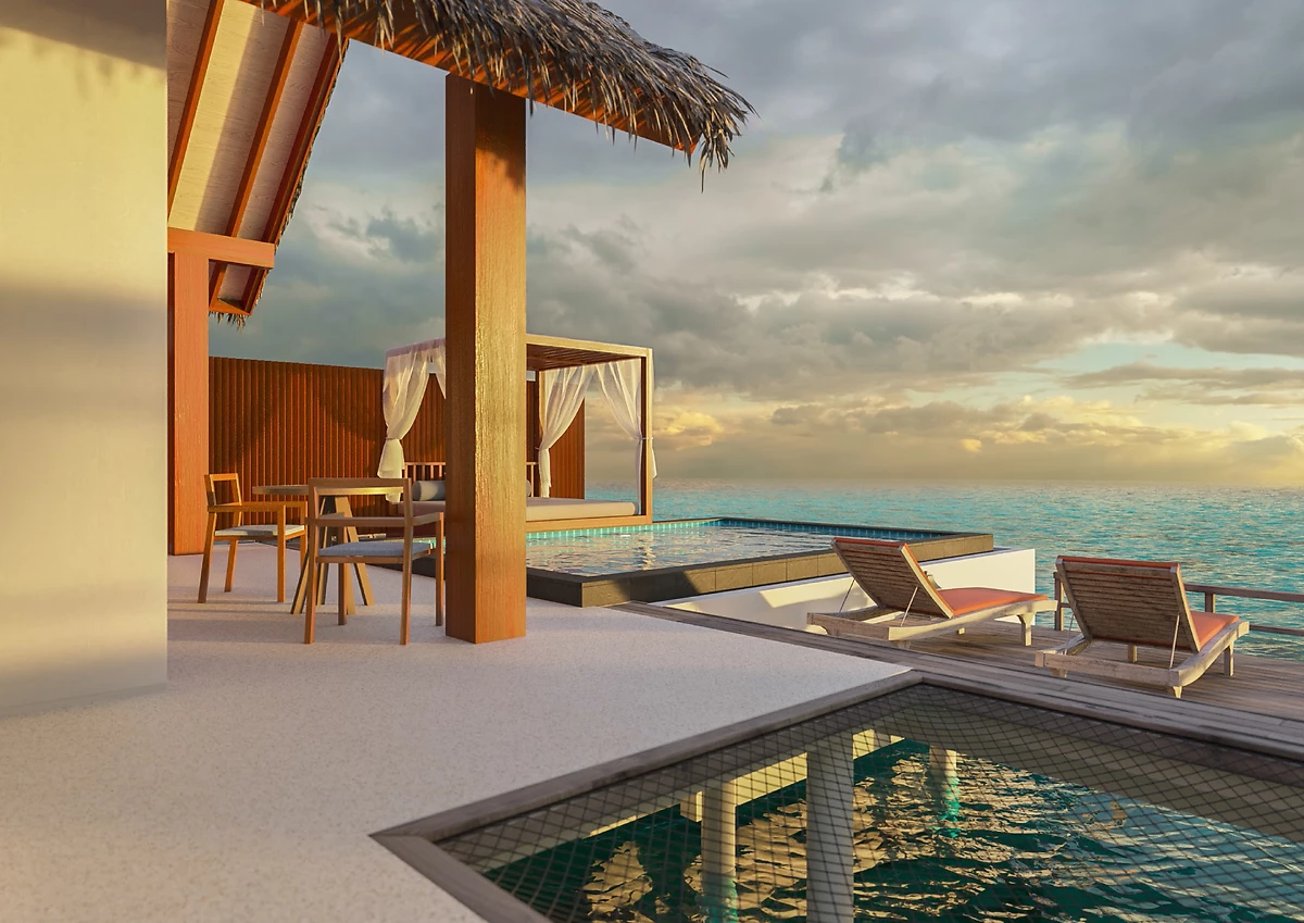 Image Villa océan sur pilotis avec piscine orientées coucher du soleil