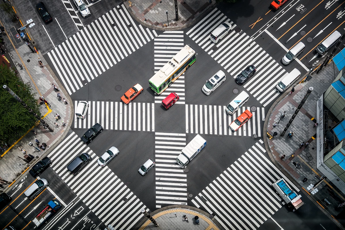 Vue aérienne d'un passage piéton à Ginza, Japon