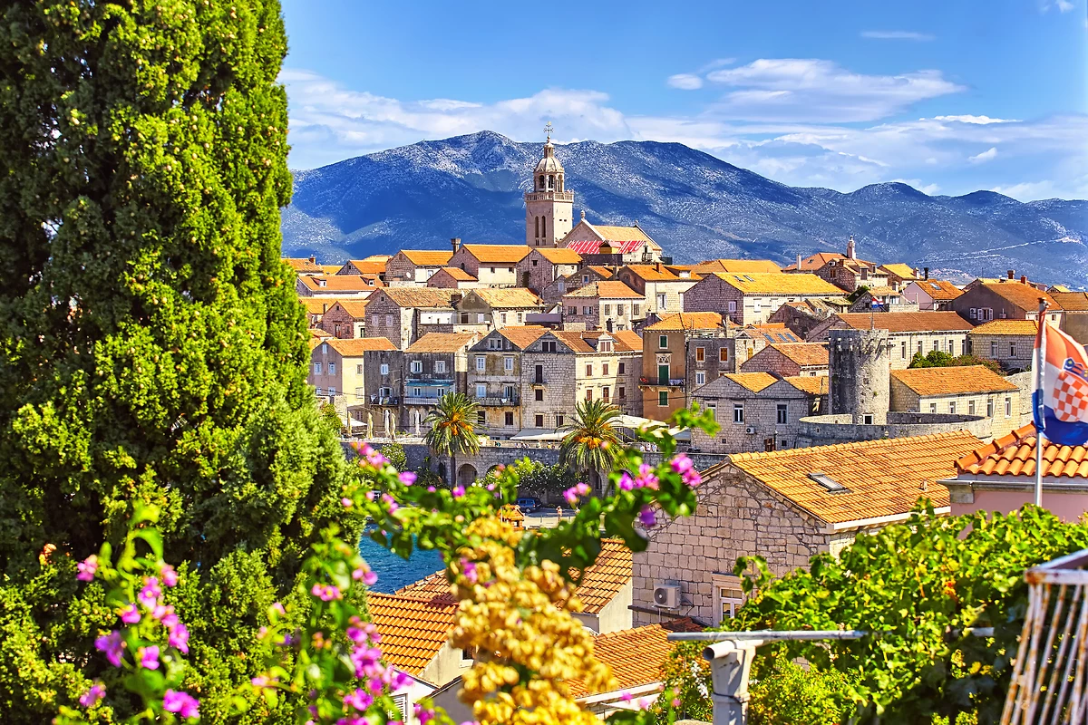 Vue de Korcula, île de Korcula, Dalmatie, Croatie