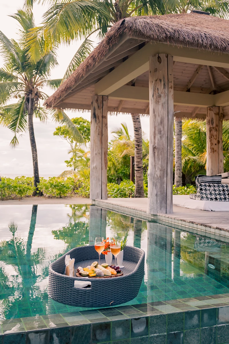 Floating breakfast, Four Seasons Resort Seychelles at Desroches Island, Seychelles